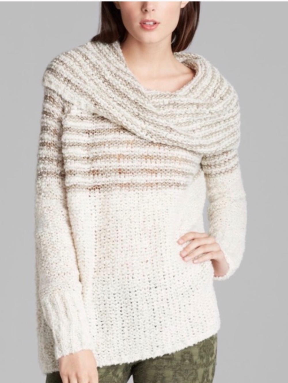 Free People Striped Cowl Sweater